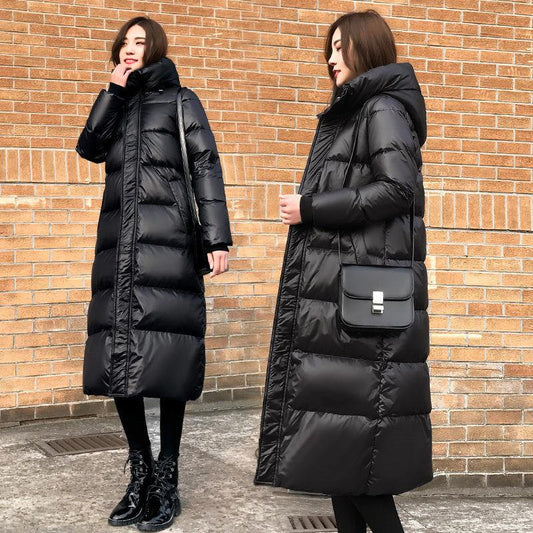 Women's Down Padded Jacket Mid-length Winter Slim Over-knee Long Hooded Padded Ladies Padded Jacket