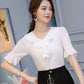 Chiffon Shirt Women's Short-sleeved V-neck Slim Slimming Casual Large Size Trumpet Sleeve Top Chiffon Temperament Shirt Easy To Wear Shirt