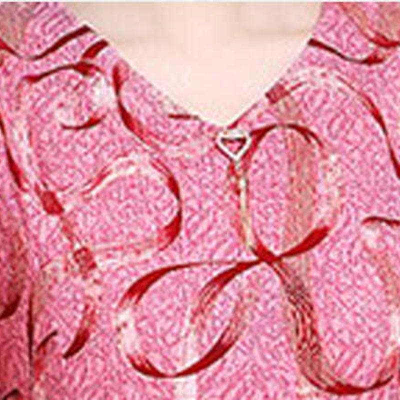Women's Plus Size Loose Long Print Dress Slim V-neck A-Line Skirt
