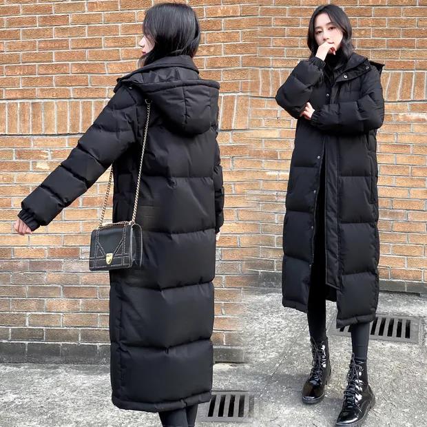 Black Thick Loose Couple Down Jacket Men and Women Super Long Down Jacket