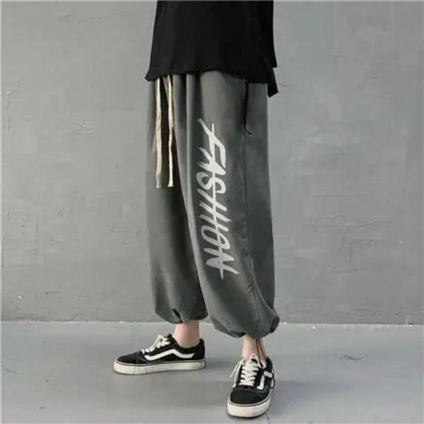 Men's Printed Loose Casual Sports Pants Fashion All-match Drawstring Pants Nine-point Pants