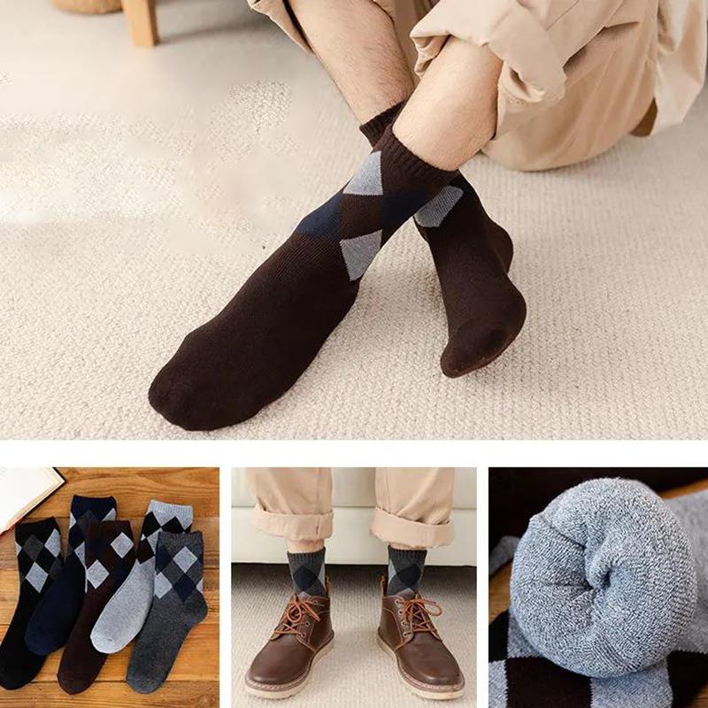Middle Tube Socks Men's Thickened Plus Velvet Warm Terry Socks Winter Fashion Contrast Color Towel Socks Five Pairs