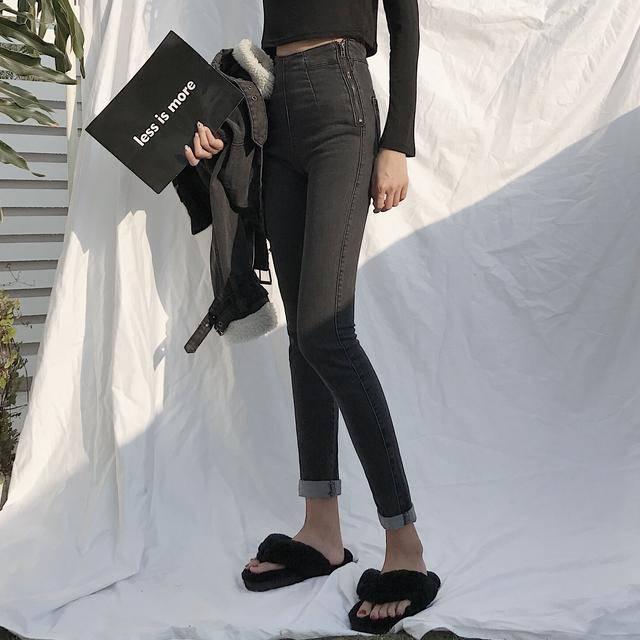 Woman High Waist Pants Denim Pencil Pants Stretch High-waisted Button Slim Denim Trousers Jeans