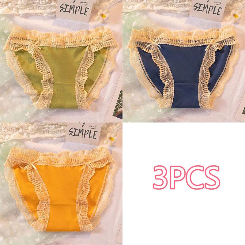 3PCS Cute Girly Lace Panties Antibacterial Cotton Crotch Sexy Panties Breathable Ladies Sweet and Comfortable Briefs