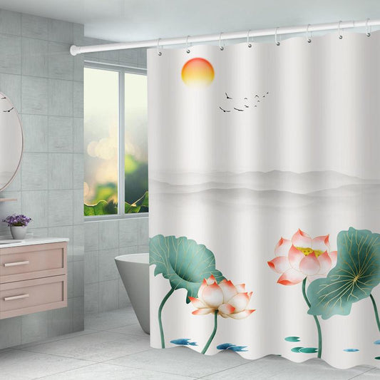 Chinese Bathroom Waterproof Shower Curtain Cloth Toilet Curtain Shower Free Perforated Hanging Curtain Shower Curtain Partition Curtain