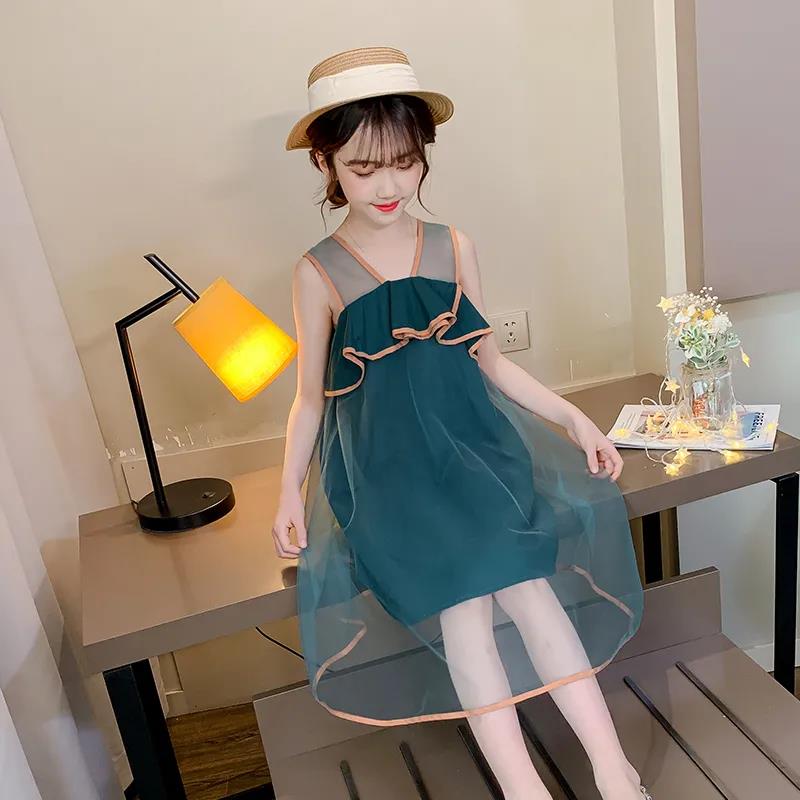 Children's Clothing Girls' Dresses  Children's Summer Clothing Princess Dresses Mesh Vest Skirts Big Children's Clothing