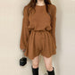 Sweater Jumpsuit Women Casual Playsuits Drawstring Waist Long-sleeved Knitted Wide-leg Jumpsuit Korean Loose Rompers Overalls