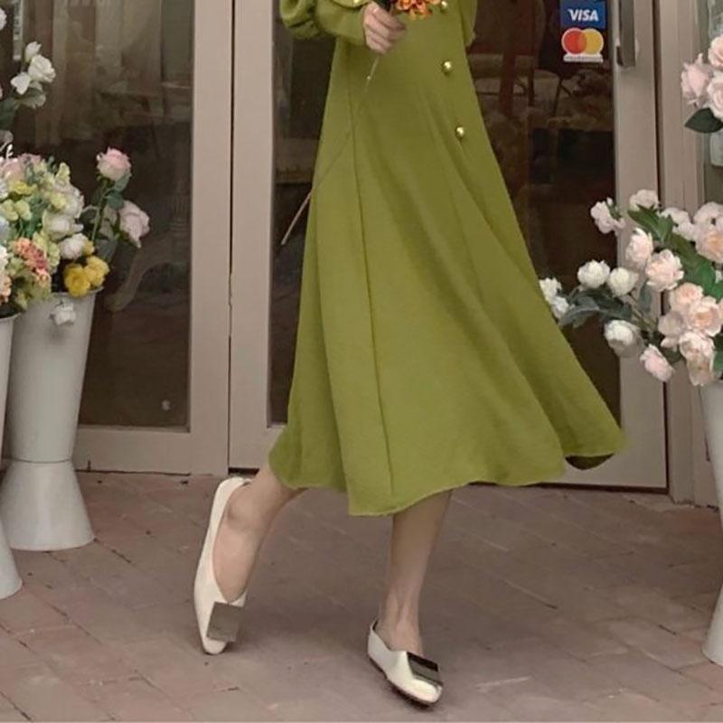 French Dress Design Sense Waist Stalk Orange First Love Skirt Sen Style Gentle Wind Temperament Over-the-knee Long Skirt