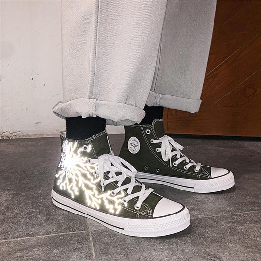 Classic Men Canvas Shoes Reflective 2020 Summer High Top Flats Men Vulcanized Shoes Factory Outlet Male Casual Shoes