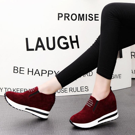 Ladies Leisure Platform Hidden Wedge Heels Slip on Sneakers Shoes