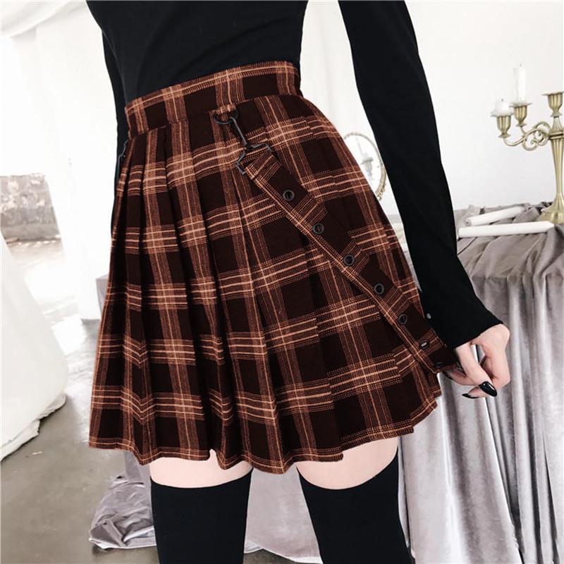 A-line Pleated Skirt Womens High Waist Streetwear Cotton Plaid Skirts Dancing Short Skirts