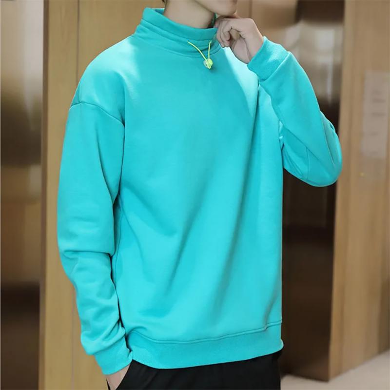 Pure Cotton Plus Velvet Padded Sweater Men's Half-high Neck Long-sleeved Sweatshirts Autumn