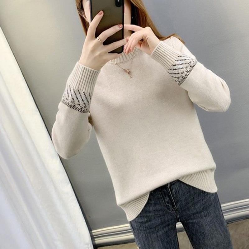 Autumn and Winter Plus Velvet Thick Sweater Half High Neck Loose Casual Bottoming Shirt Fashion Simple Female Sweater