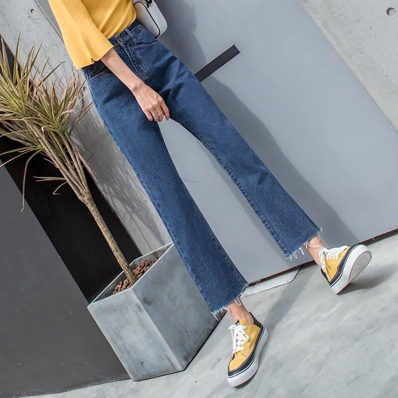 WTEMPO Straight Wide-leg Pants Female Cropped Jeans Female Loose Thin Skinny High Waist Summer Straight