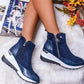 Winter Women Wedge Ankle Boots Casual Comfortable Zipper Sneakers Waterproof High Top Shoes