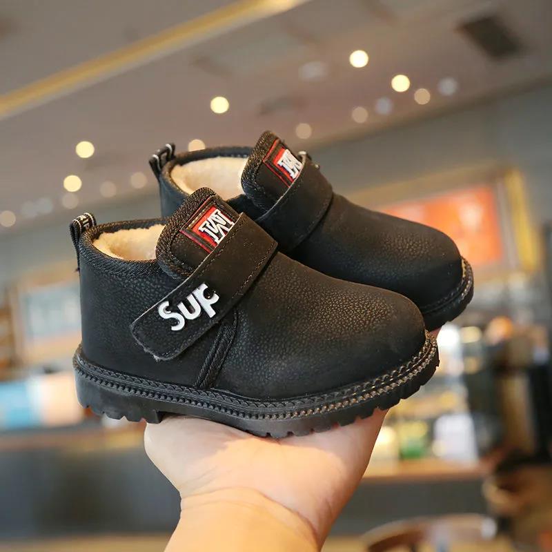 Children's Solid Color Snow Boots Winter Waterproof Cotton Boots Kid's Non Slip Plush Martin Boots