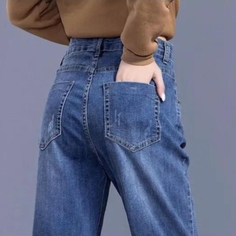 High Waist Jeans Women Spring and Summer Korean Loose Straight Leg Pants Old Pants Harlan Denim Trousers Women