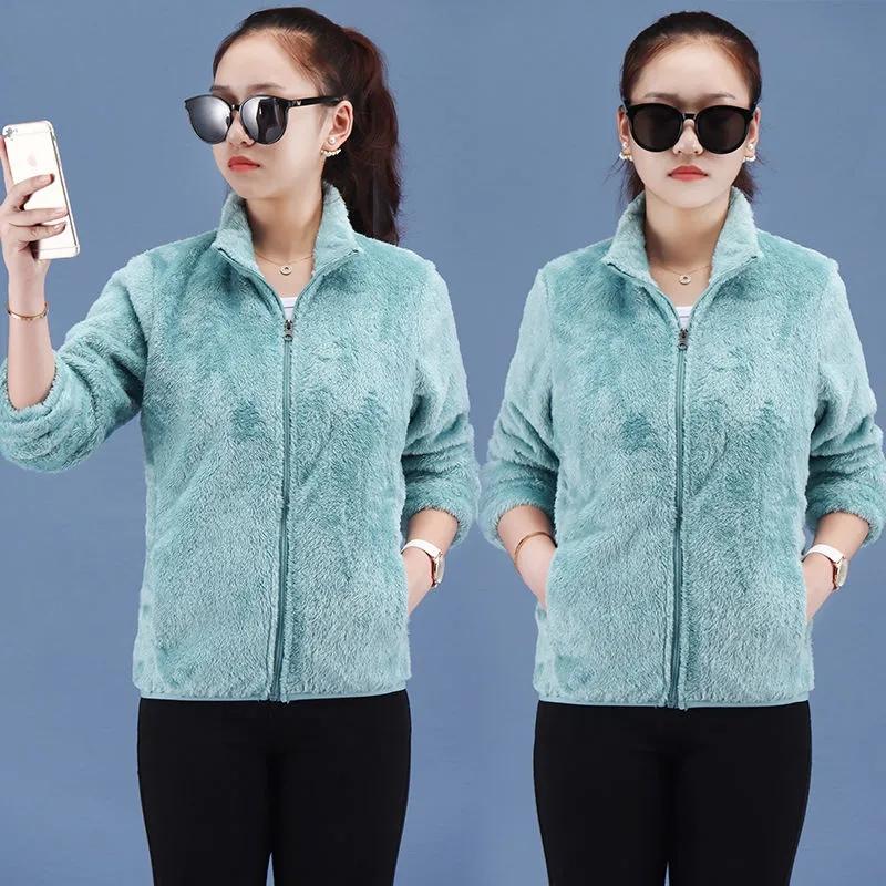 Polar Fleece Jacket Women's Short Autumn Winter Coral Fleece All-match Cardigan Top Thickened Stand Collar Double-sided Fleece Jacket
