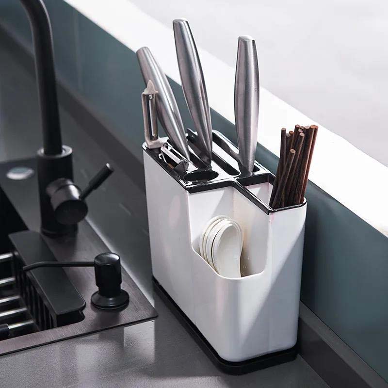 Kitchen Knife Holder Home Spoon Tool Multi-function Drain Storage Box Plastic Tool Holder