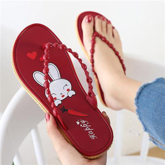 Summer Flip Flops Slippers Women's Thin Strap Non-slip Flat Slippers Beach Shoes Women's Soft Sole Slippers Home and Out Wear