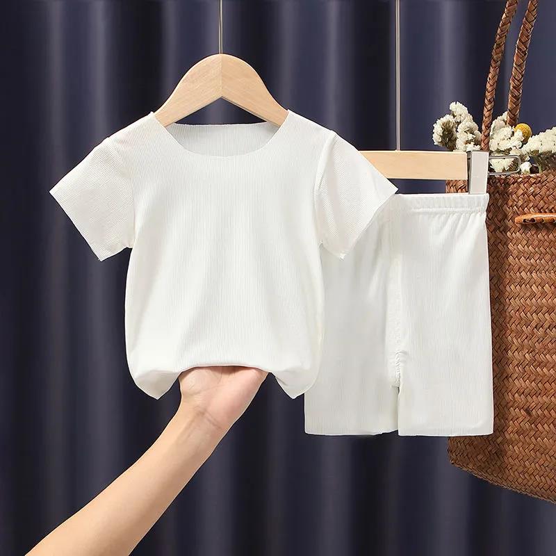 Summer Newborn Baby Children's Clothing Ice Silk Short-sleeved Two-piece Suit Men and Women Baby Short-sleeved Shorts T-shirt Home Service