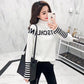 Women's Sweater Loose Pullover All-match Letter Striped Knitted Top