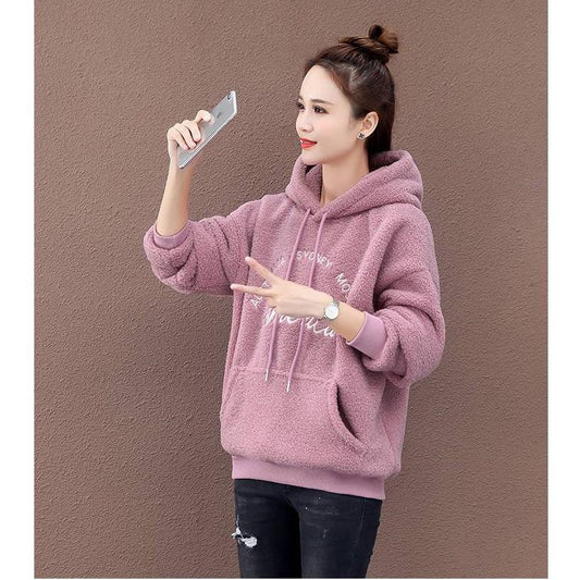 Large size Casual coat keep warm Winter Woman's Loose Sweatshirt Long sleeve Hooded clothes Wild