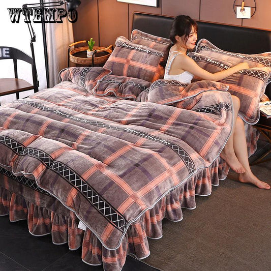 4pcs Home Bedding Sets Bed Linen Duvet Cover Flat Sheet Bedding Set Winter King Queen Bed Set