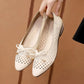 Women's Shoes Spring Flat Hollow Pumps Soft Leather Shoes Bow Low Heel Soft Sole