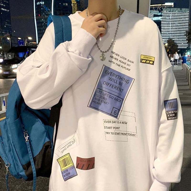 Literary Men's and Women's Round Neck Sweater Men's Loose Plus Size Shirt All-match Bottoming Shirt Jacket