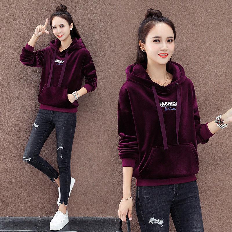 Long-sleeved warmth Hoodie autumn and winter sweatshirt cotton women's sweatshirt wild large size