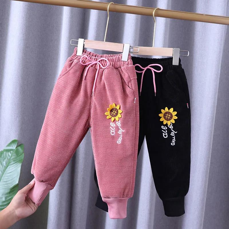 Girls Winter Pants Plus Velvet Thick Cotton Trousers Baby Winter Harem Pants Children's Trousers