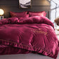 4pcs  Fleece Bedding Set Pure Color  Bed Sheet Quilt Cover Pillowcase Winter Warm Bedding
