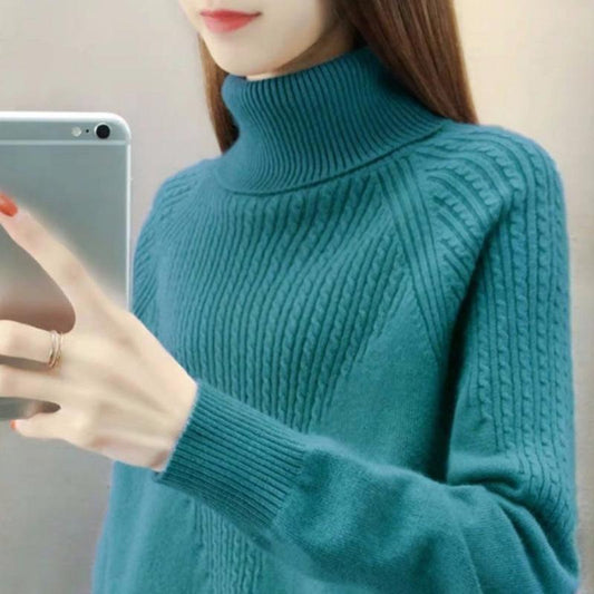 Ladies Turtleneck  Women's Fall/Winter Twist Loose Solid Color Turtleneck Sweater Knitwear Women
