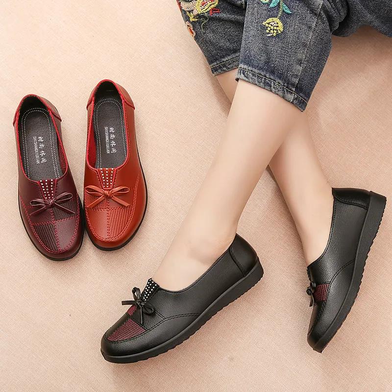 Simple Leather Shoes Spring and Autumn Single Shoes Comfortable Non-slip Soft Bottom Soft Leather Casual Shoes Work Shoes