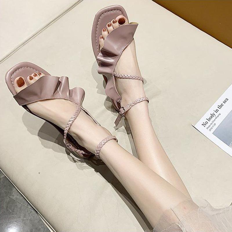 Sandals Women's Large Size Summer Lotus Leaf Fairy Style Flat Bottom All-match Word with Low-heeled Roman Shoes