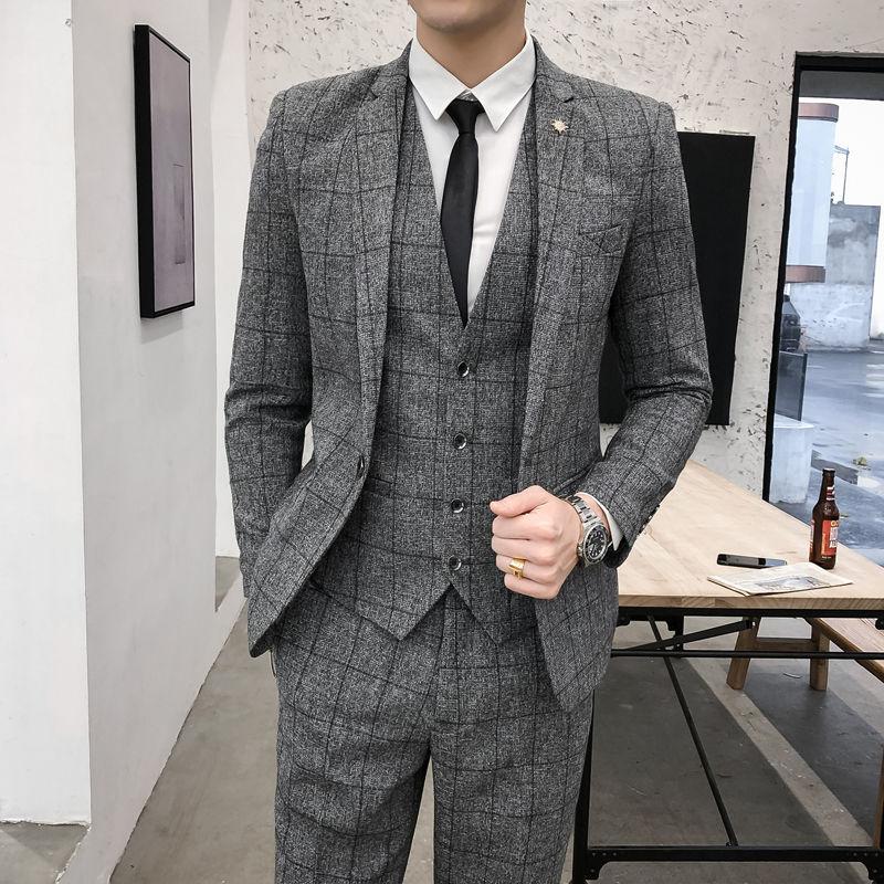 Slim Suit Groom Handsome Wedding Dress Male Fashion Solid Color Suit Business Casual Jacket Pants Vest Inch Shirt Suit