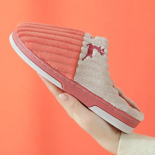 Cotton Slippers for Men and Women Fall/winter Indoor Plus Velvet Padded Non-slip Home Slippers Printed Slippers