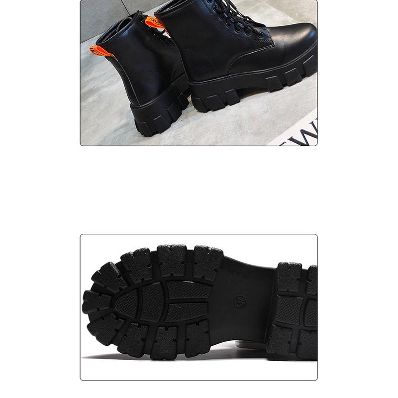 Women Winter Boots Motorcycle Ankle Boots Lace Up Shoes Woman Black PU Leather Zipper Martin Bootie