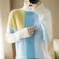 2021 Autumn and Winter New Half-high Neck Color Matching Knitted Sweater Women Loose Casual Pullover