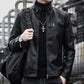 Fashion slim men's youth leather jacket plus velvet thick hooded trendy handsome jacket