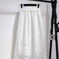 Women Spring Summer Skirt Gauze Pleated Mid-length High Waist Slim Solid Color Hook Flower Hollow Lace A-line Skirt
