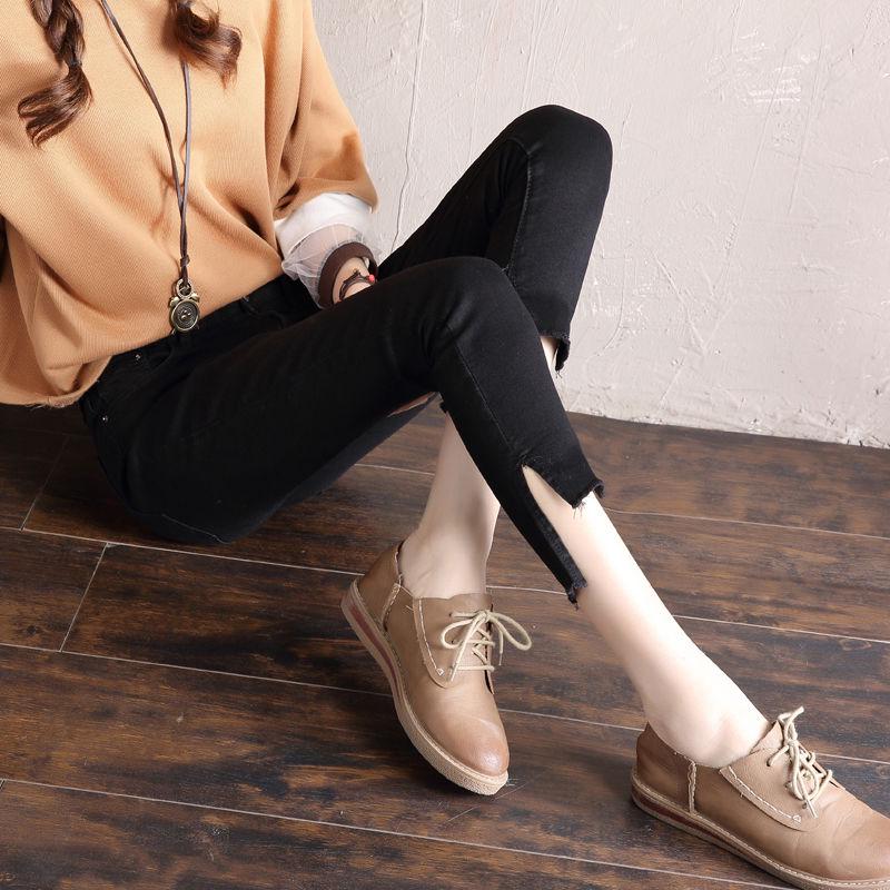 WTEMPO Thin and Irregular Jeans Feet Female Korean Version of The Slim Beggar Hole Nine Points Pencil Pants