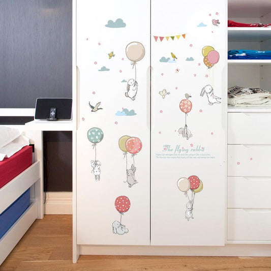 Colorful balloon rabbit combination children room wardrobe kindergarten removable wall stickers