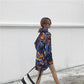 Geometric Print Women Dress Girl Loose O-Neck Casual Long T-shirt Dress Loose Home Comfort Outer Convenient