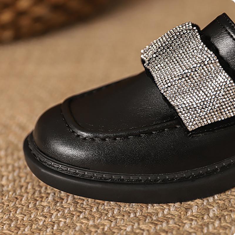 British Style Small Leather Shoes College Style Sparkling Rhinestone Single Shoes Women Square Toe Platform Shoes