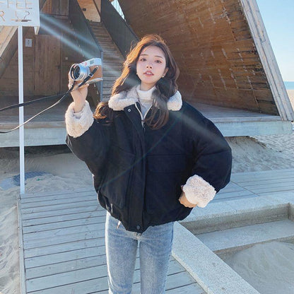 Plus Velvet Thick Winter Coat Women Loose Cotton Coat Plus Velvet POLO Neckline To Keep Warm and Comfortable Soft Women's Cotton Jacket