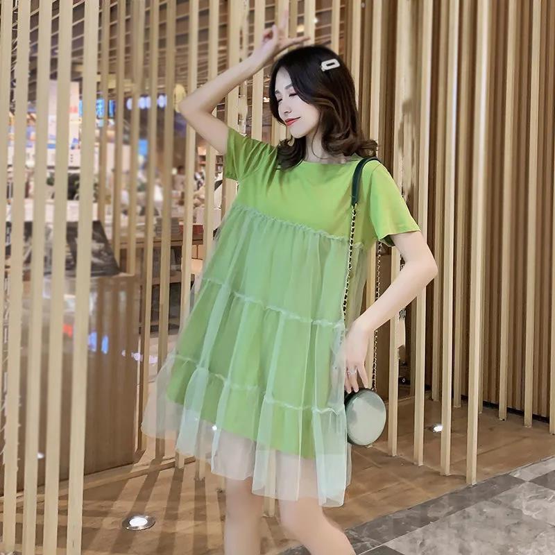 M-XXXL Girly Veil Women's Summer Dress Short Sleeve Round Neck Printing Knee-length Daily Wear Office Dating Party