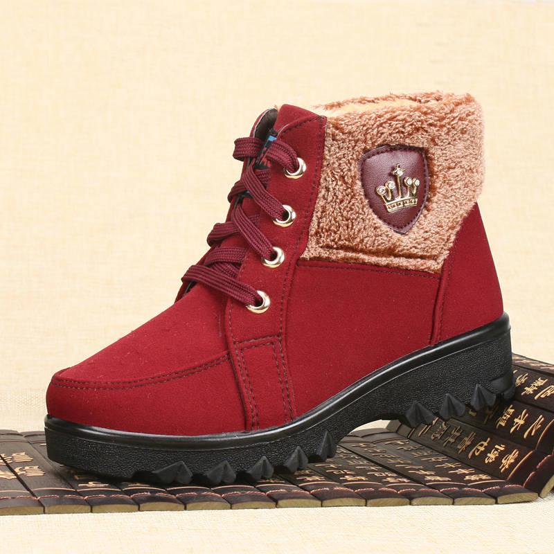 Women's Snow Boots Women Winter Fashion Lace Up Warm Fur Short 3 Colors