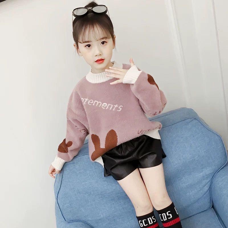 Children's Autumn/winter Sweater Korean Thick Sweater Imitation Mink Velvet Round Neck Girl Bottoming Shirt